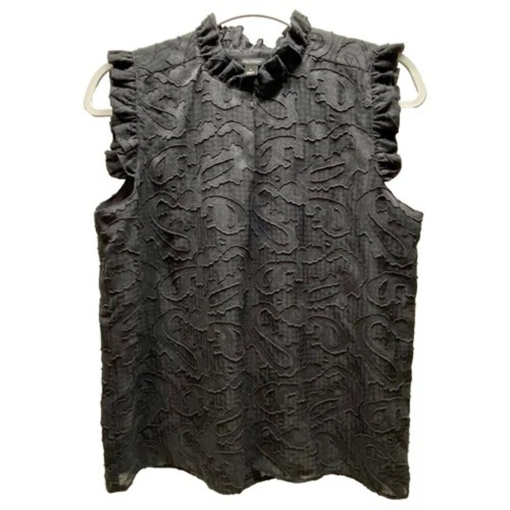 Ann Taylor Career Blouse‎ Women’s Medium Gray Keyhole Lace Sleeveless Top GUC